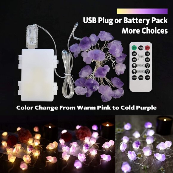 Natural Amethyst Crystal Lights Color Change Gem Fairy Lights - Picture 3 of 6